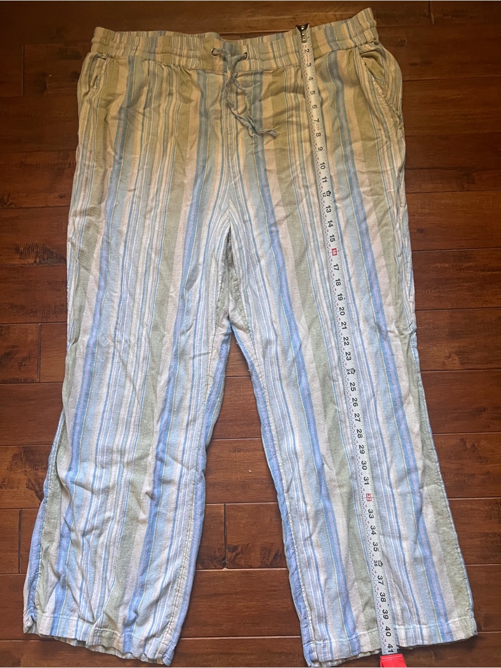 Naturals d&co. Striped Linen Blend Lounge Pants Size 1X Blue Sage Wide Leg